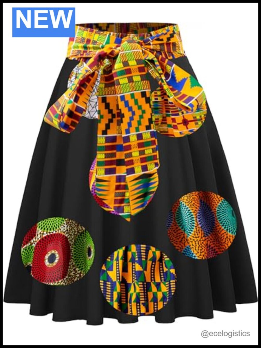 Handmade African Wax Print Skirt Ankara Patchwork Tie Waist Below Knee